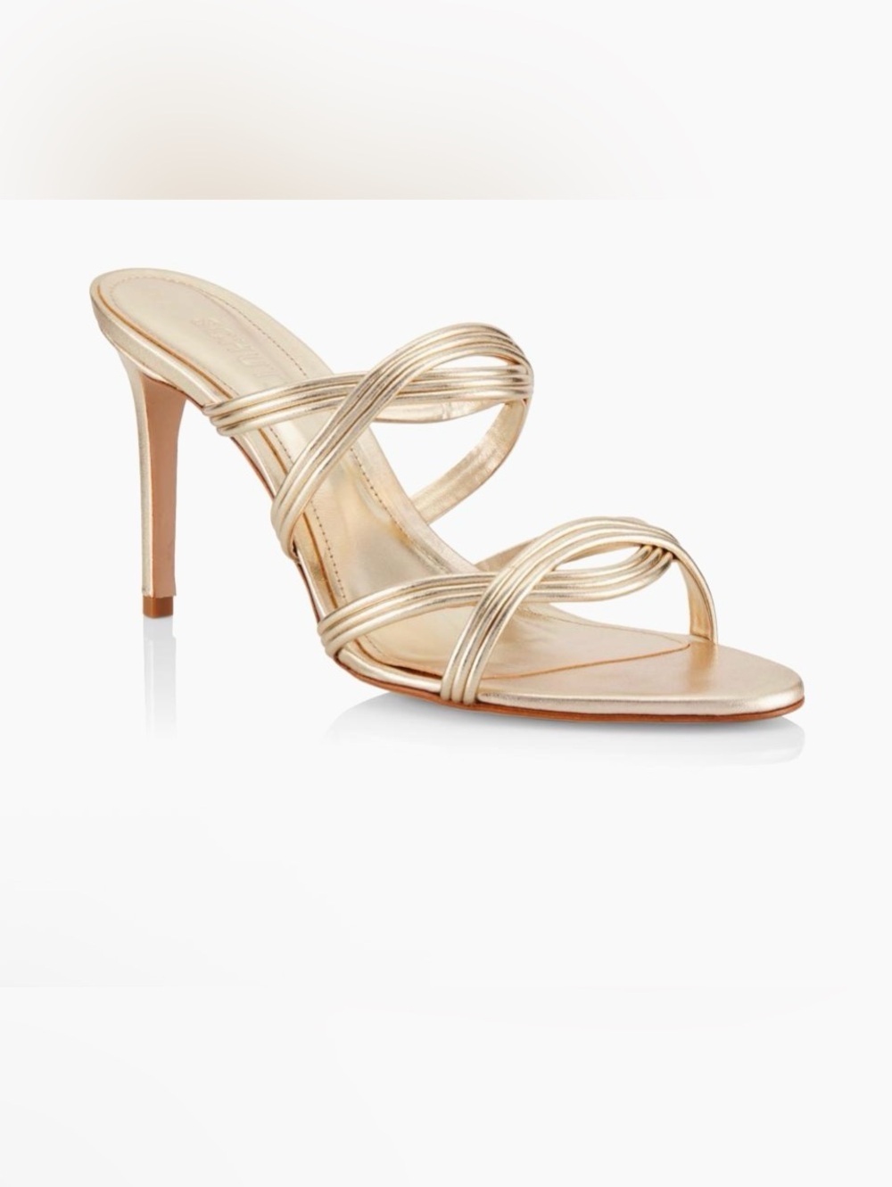 SCHUTZ Brynn Casual Metallic Gold Strappy Stilleto Mule